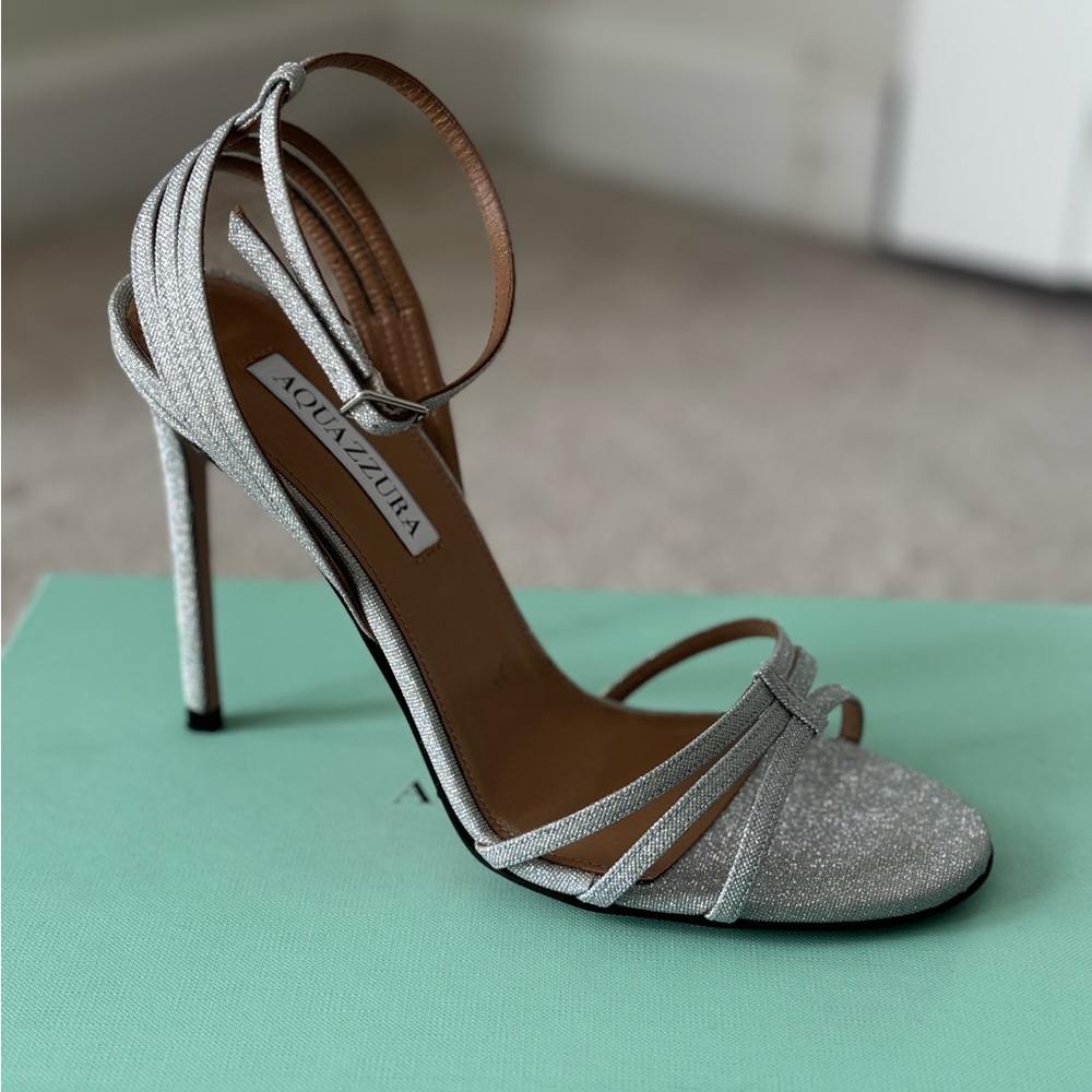 AQUAZZURA Ruia 105mm Glitter Strappy Stiletto Sandals Italy Luxury Designer